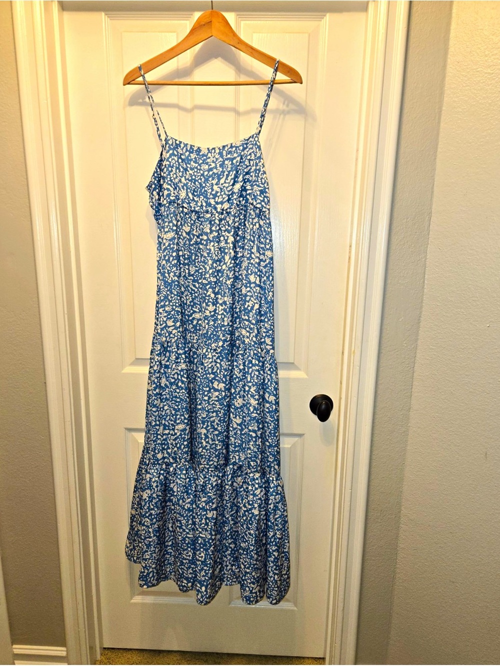 RESA Blue Floral Tiered Maxi Dress Size Medium Cottagecore Spaghetti Strap